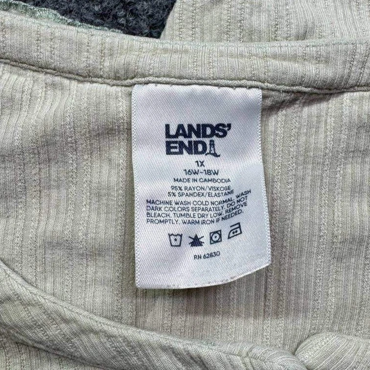 Lands End Henley Sleep Shirt Dress Womens Plus 1X Beige Ribbed Casual Lounge Top - Image 2 of 4