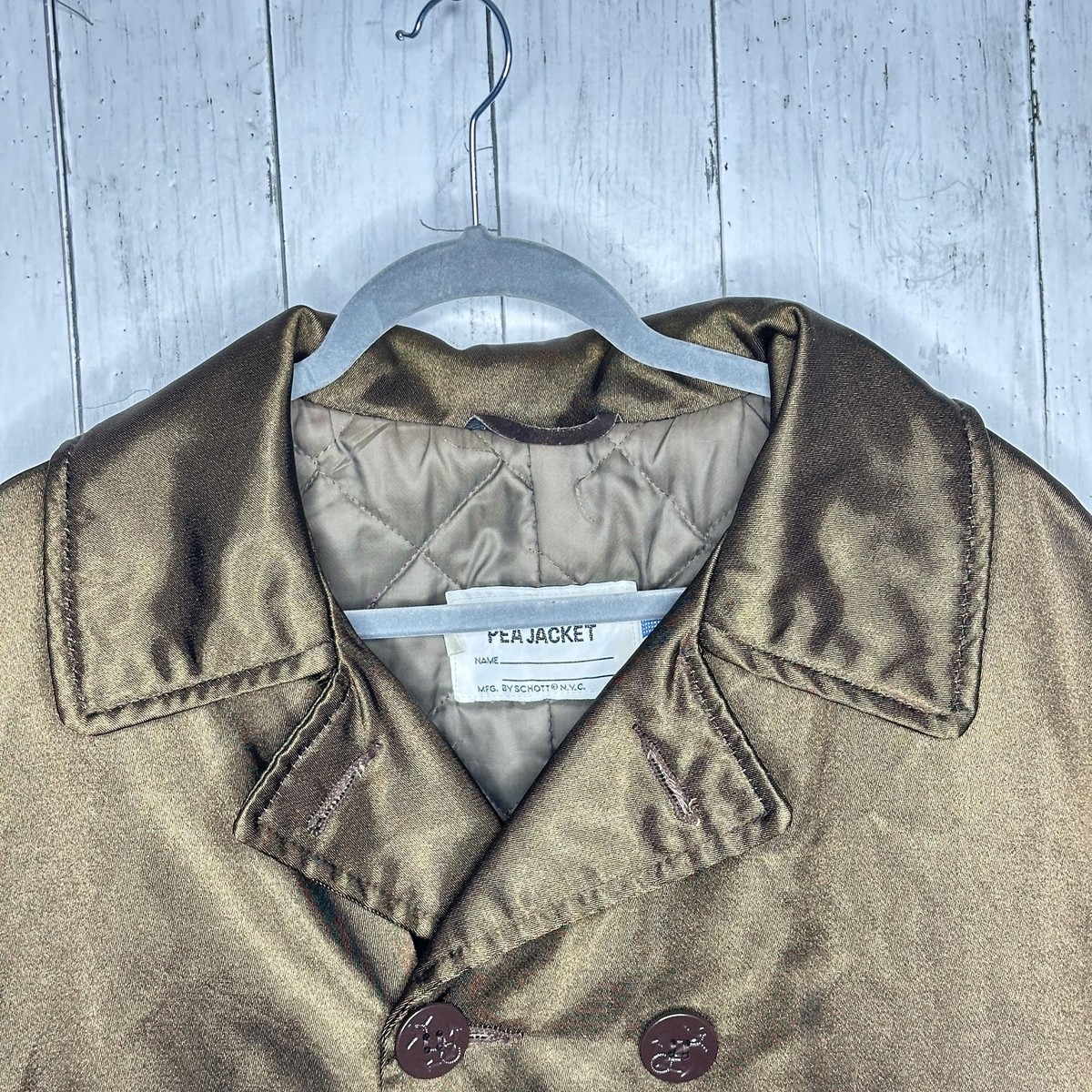 Schott Pea Coat Mens 46 Brown Bronze  U.S. 740N Double Breasted Jacket Made USA View 3