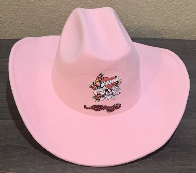 Ed Hardy Pink Cowboy Hat with Rhinestones Love Kills Slowly  display picture 3
