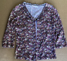Floral Print Round Neck Front Open Cardigan Sweater Women Size PS