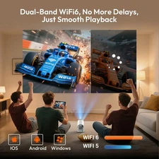 4K 1080p LED Projector 12000 Lumen, WiFi 6 Bluetooth 5.0 Portable Home Theater
