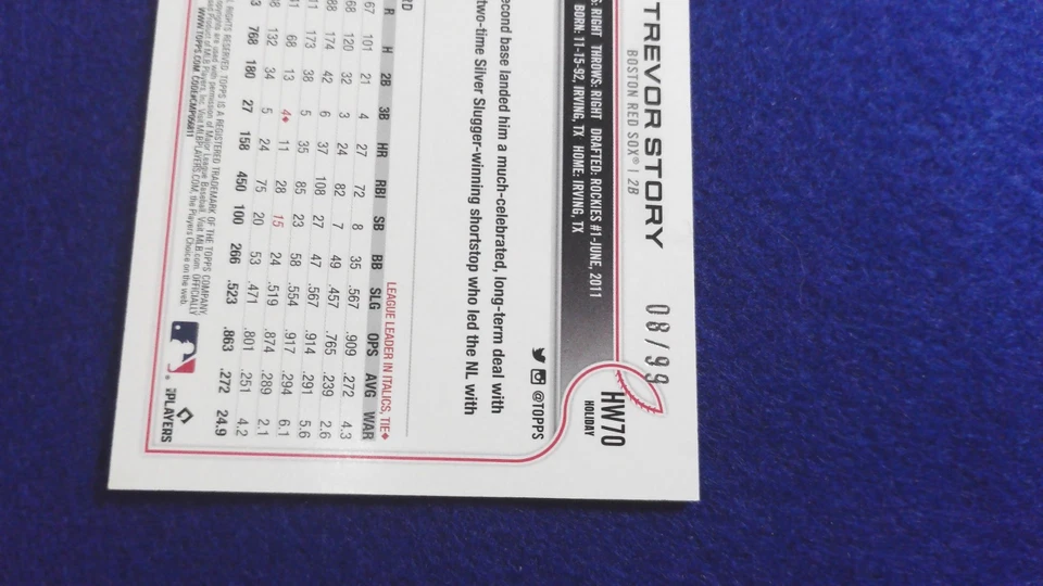 2022 Topps Holiday Red Metallic snowflakes Trevor Story - Image 3 of 3