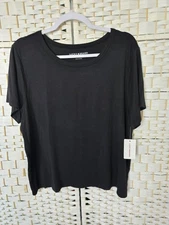NEW W/ Tags! Womens Lucky Brand Solid Black Rayon Tee Shirt Size XL