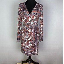 Gianni Bini Boho Paisley Wrap Dress V-Neck Long Sleeve Knee Length Multicolor