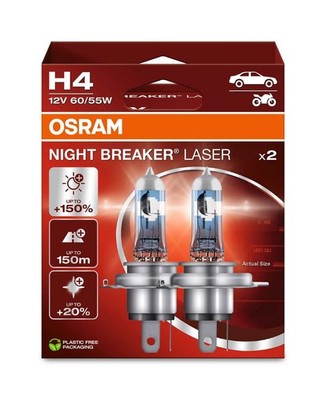 2 Glühlampen H4 12V 60 55W P43t OSRAM NIGHT BREAKER  LASER passend für PKW