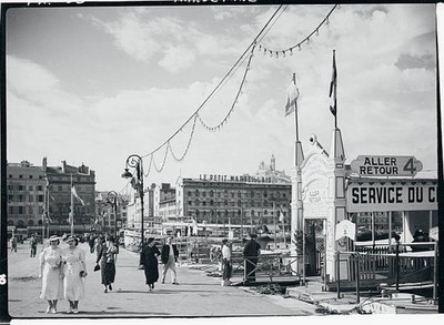 Harbor Scene with People Walking 1930s Historic Old Photo