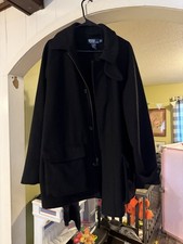 Vintage Polo Ralph Lauren Black Wool Blend Jacket Pea Coat Medium M