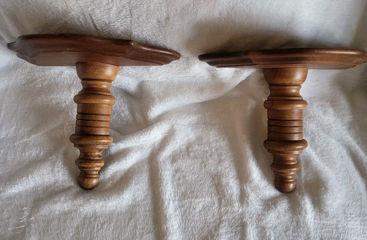 Vtg Pair Of Detailed Wooden Sconce Shelves