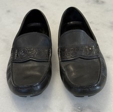 Prada Logo Vintage Black Leather Driving Moccasin Loafer Mens Sz 7 Great Deal 