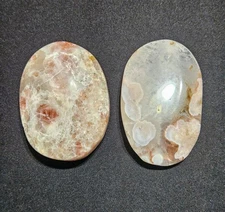 Wholesale, Natural Sunstone And Flower Agate Large Crystal Palmstones, Lot Of 2