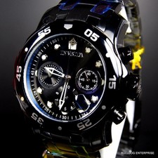 Mens Invicta 48mm Pro Diver Scuba Black Steel Chronograph VD53 Watch New