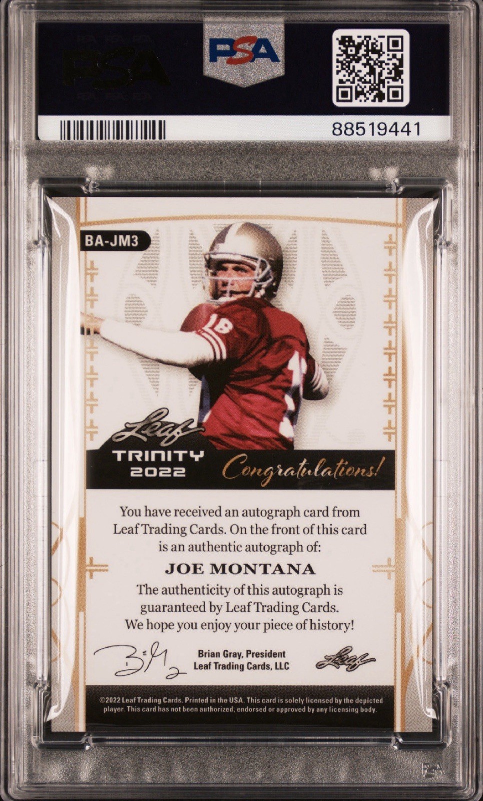 POP 1🔥2022 Leaf Trinity JOE MONTANA Purple Black Foil 1/1🔥AUTO  view 2