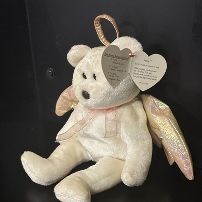 Ty Beanie Babies Halo Angel Bear White Plush with Iridescent Wings 1998