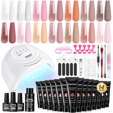 14 Colors Poly Extension Gel Nail Kit with U V Lamp Nude Pink White Brown All in