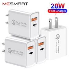 2-Port Fast Charging Block PD USB C Plug Adapter + QC USB Wall Charger Cube Lot