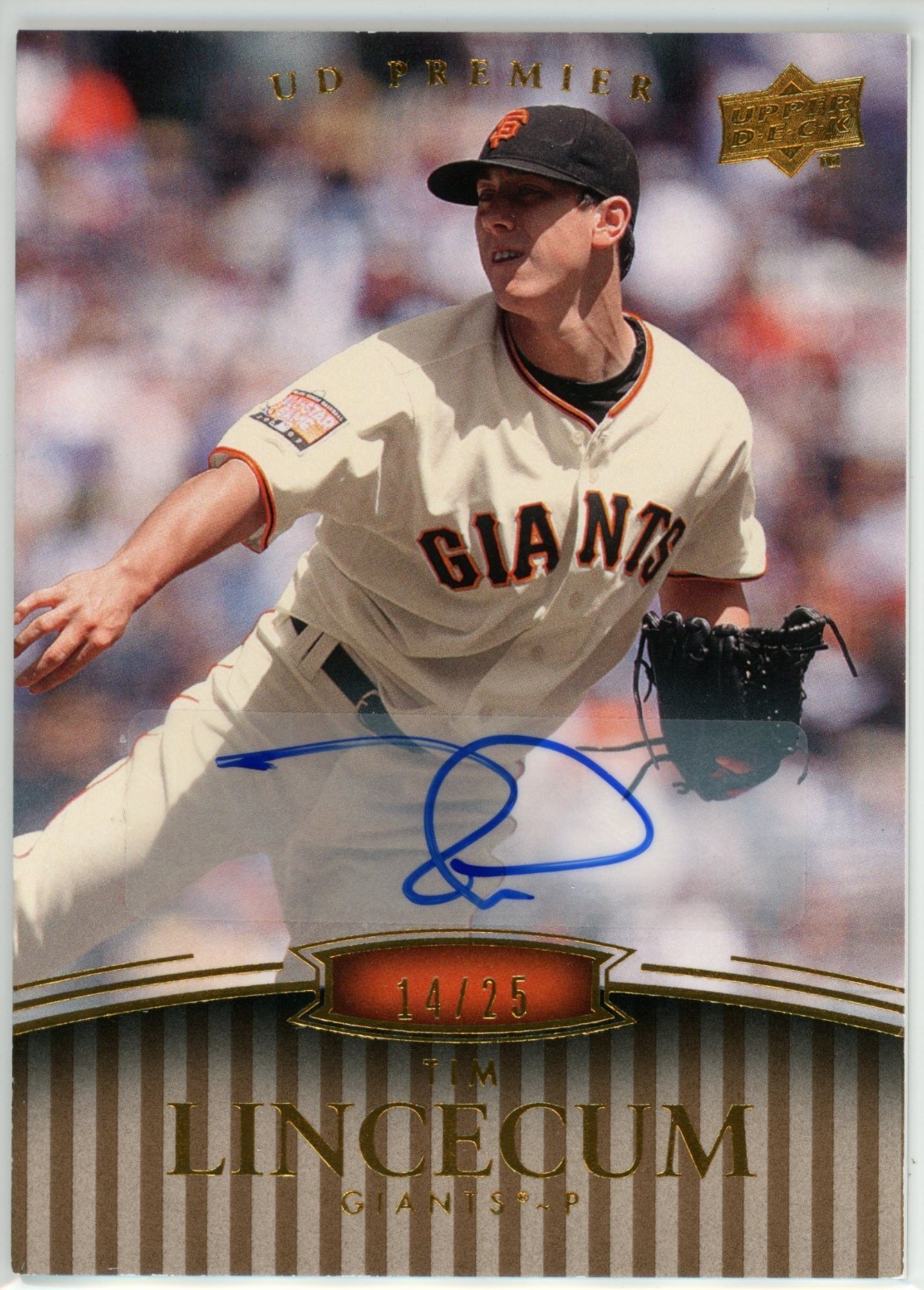 2008 Upper Deck Premier #93 Tim Lincecum Autograph /25 SF Giants Rare Auto SP