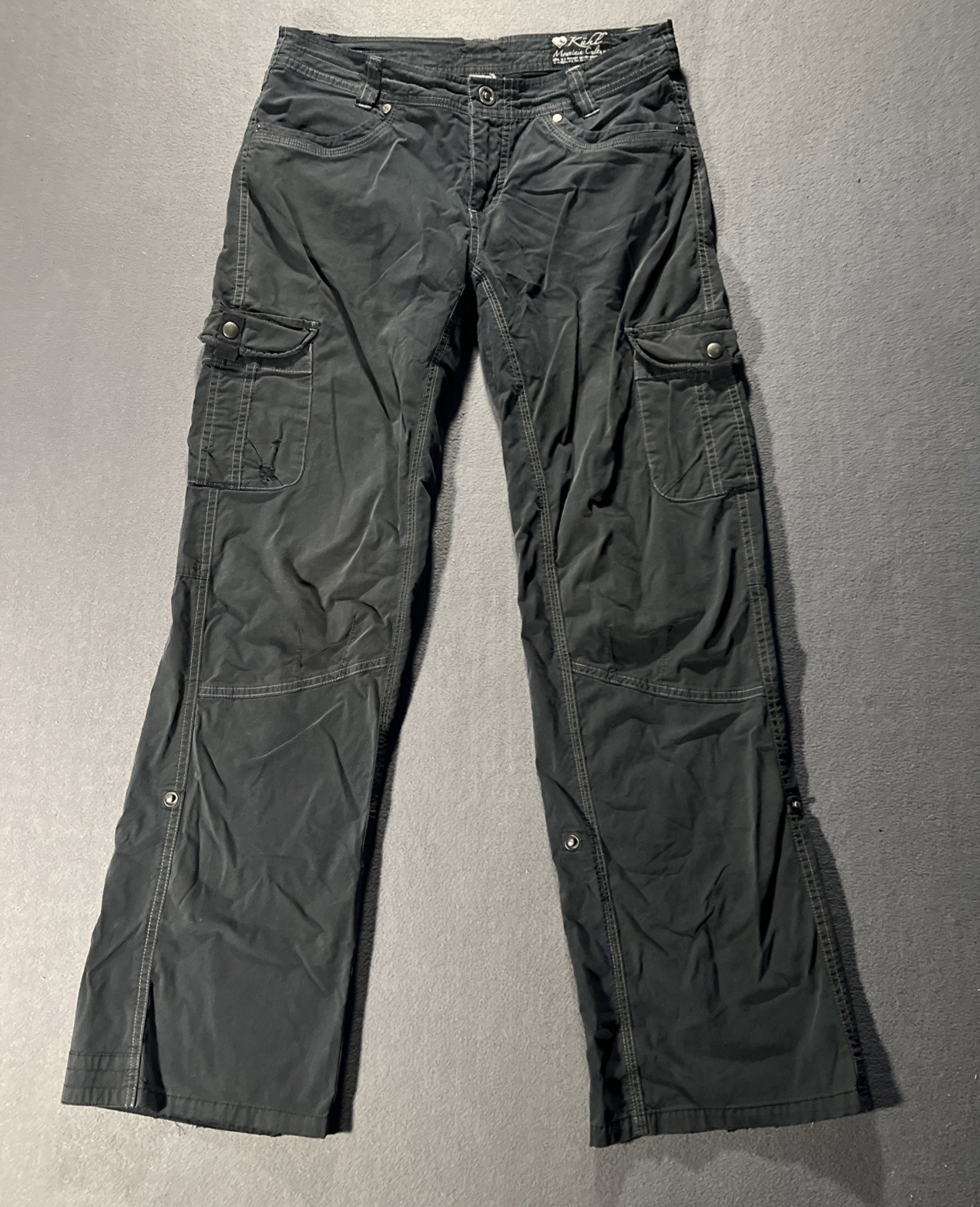 KUHL Splash Roll-Up Hiking Pants Women 8 Charcoal Cargo Vintage Patina Dye *READ