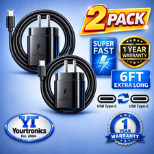 2 Pack 25w USB-C Super Fast Wall Charger+6FT Cable FOR Galaxy S24 S23 S22 Ultra