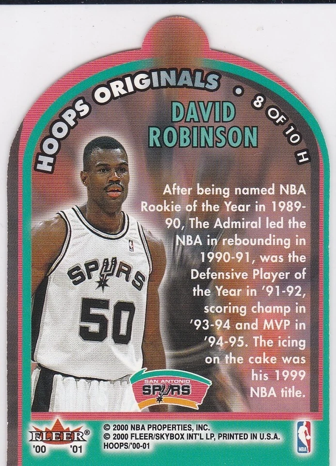 DAVID ROBINSON 2000 Fleer Hoops Оригиналы ШТАМПОВАННЫЕ San Antonio Spurs NBA HOFer - Изображение 2 из 2