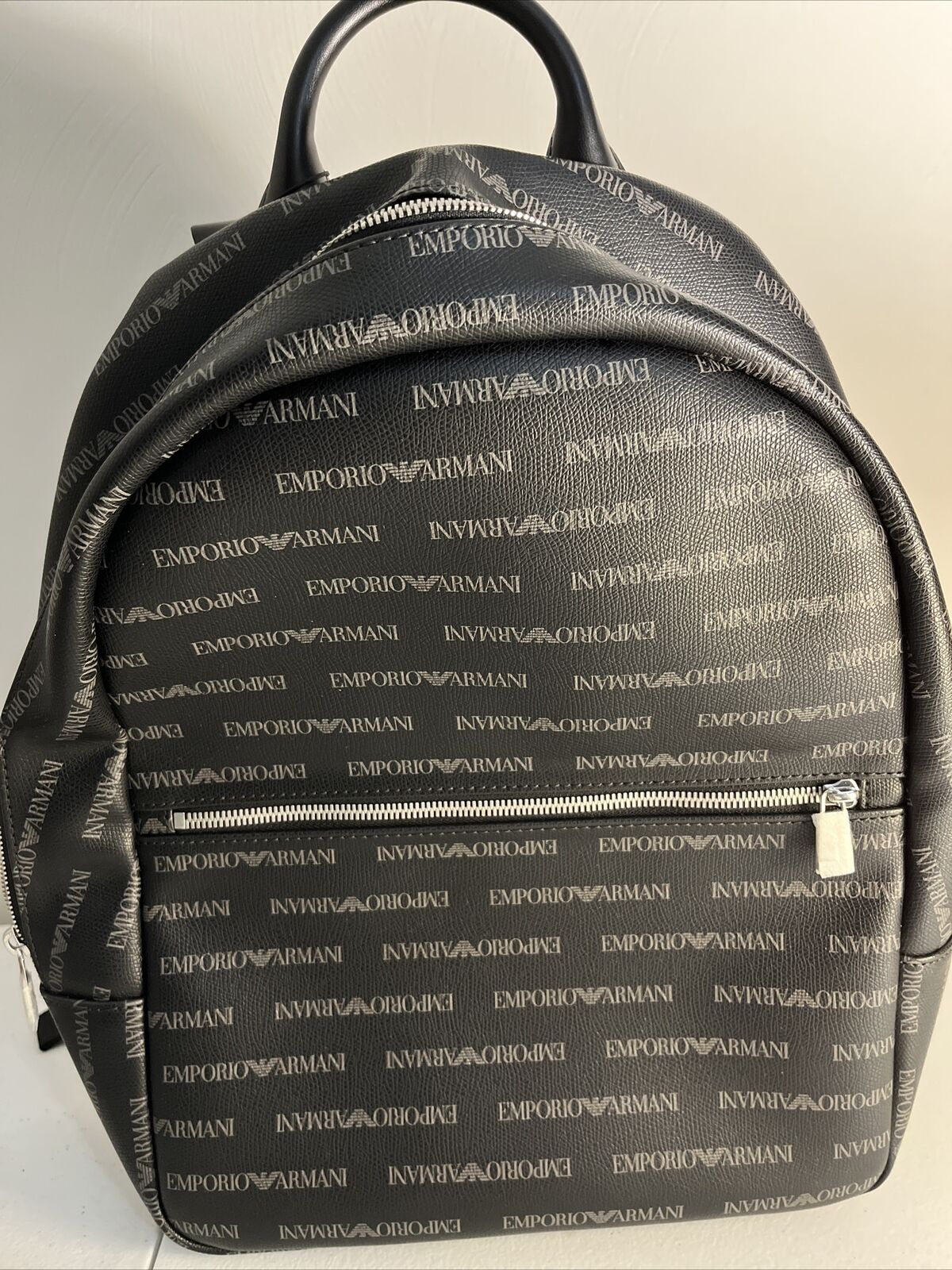 Authentic Emporio Armani Black Leather Monogram Backpack; New With Tags