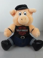 Vintage Play-By-Play 11" Harley Davidson Motorcycles Stuffed Biker Pig     (B42)