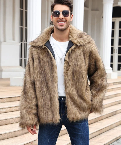 Neu Herren Luxus Kunstfell Mantel Flauschig Dick Wintermäntel Flauschig Warm Lange Jacke - Bild 12 von 21