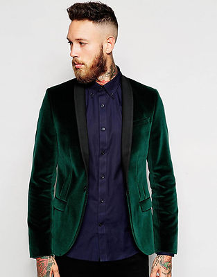 New Men Green Elegant Luxury Stylish Designer Velvet evening Party