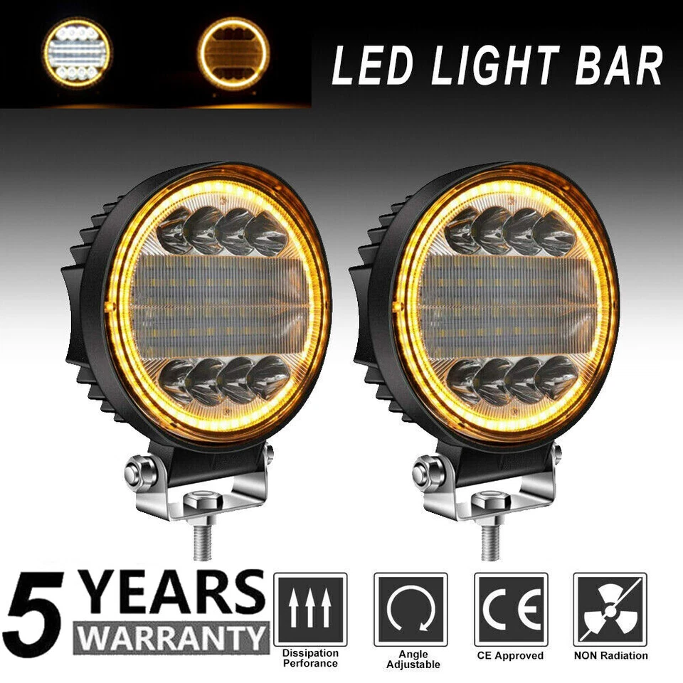 2x 5inch Round LED Work Light DRL Spot Flood Driving Fog Amber Lamp Offroad ATV - Image 2 of 4