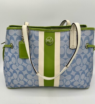 Coach Signature Shoulder Satchel F22908 Carryall Tote Bag Blue