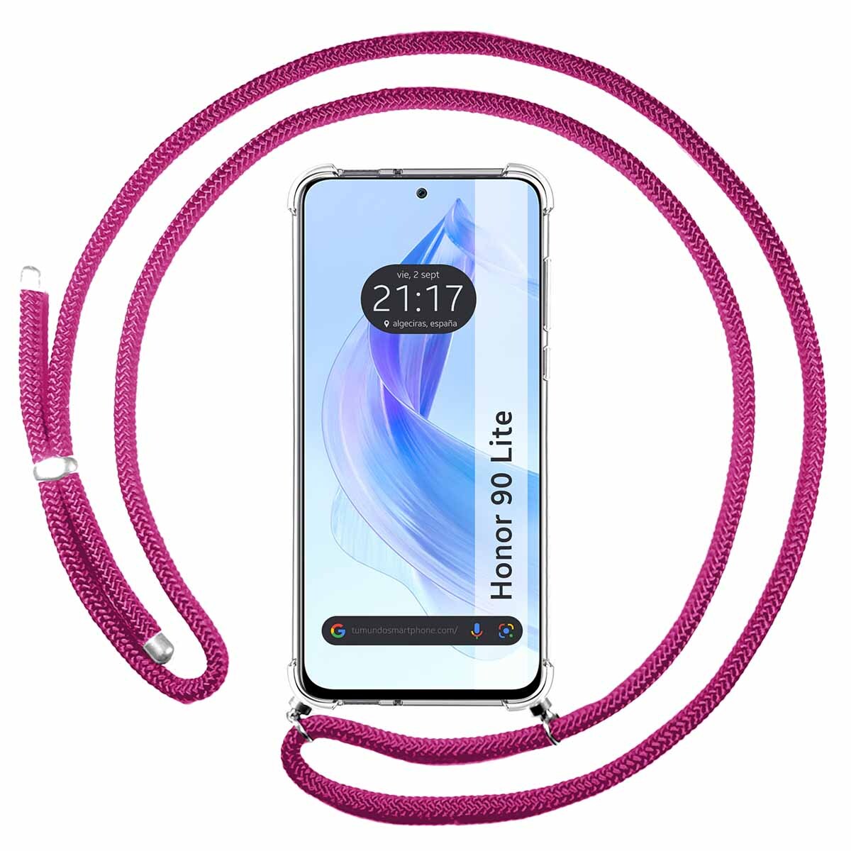 Funda Trasparente Appesa Per Huawei Honor 90 Lite 5G Con Corda Rosa Fucsia