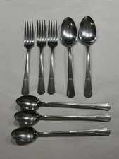 8pc Oneidacraft Stainless Flatware Ice Tea Spoon (3) Soup Spoon (2) And Fork (3)
