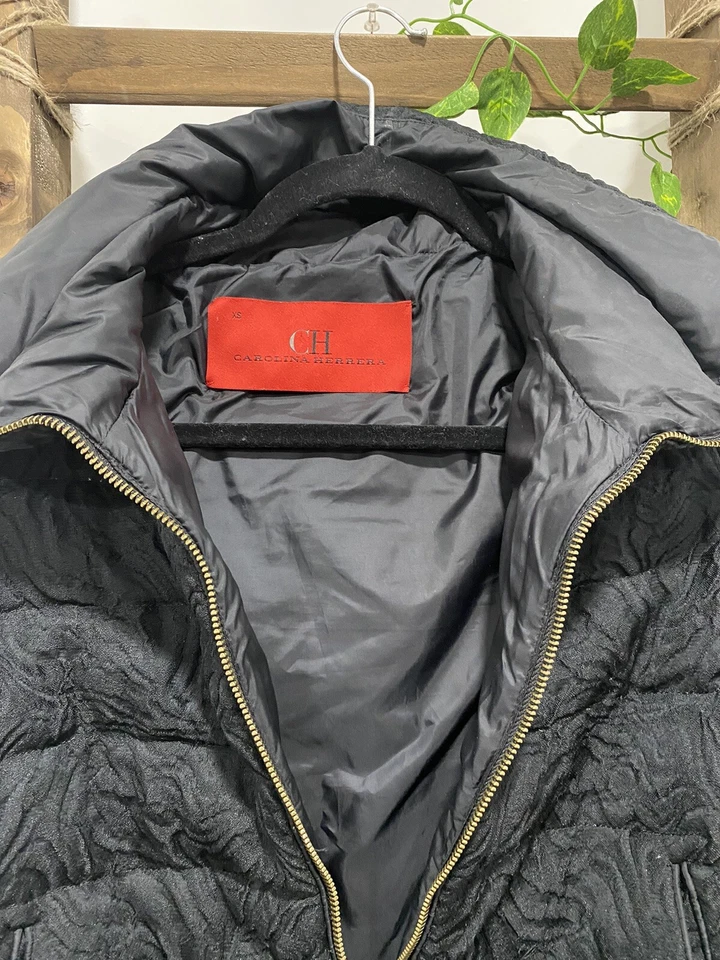Carolina Herrera Light Quilted Oversized Puffer Jacket Black  Button down Sz S — 第 4/4 张图片