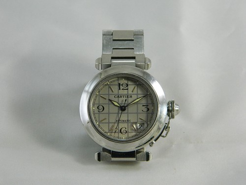 fine pasha de cartier 2324 automatic mens watch grid pattern