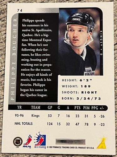 1996-97 Pinnacle NHL Be A Player Certified Autograph Philippe Boucher L.A. Kings - Picture 2 of 2
