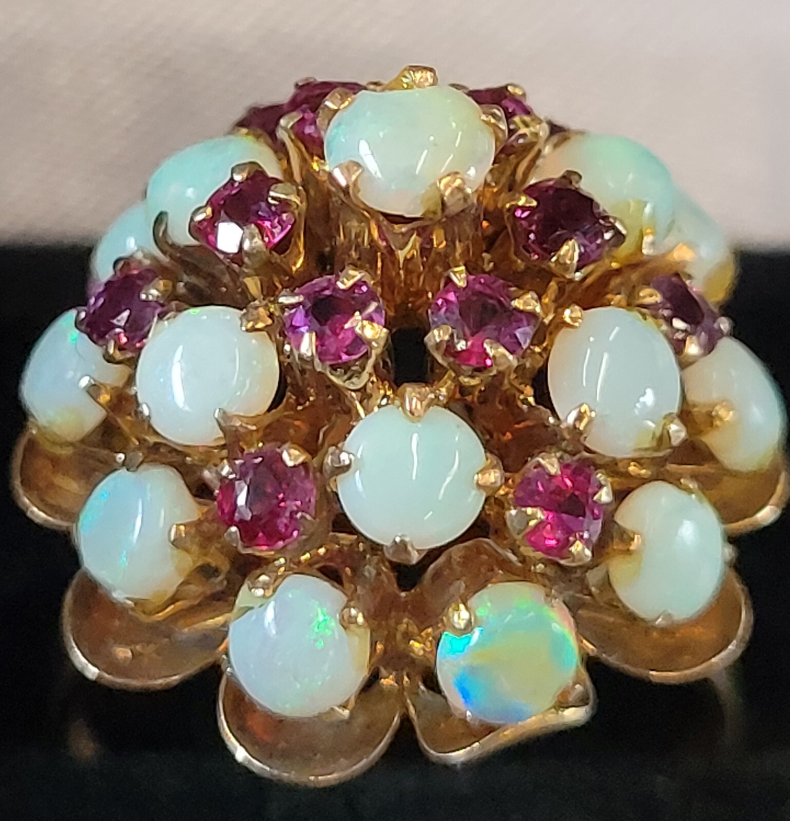 Opal Ruby Statement Ring Size 9.25 Cluster Cockta… - image 1