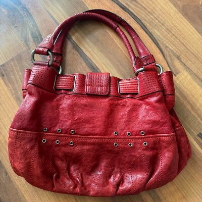 Juicy Couture Vintage Y2K Dark Red Leather Satchel Hand Bag Tote