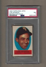 1963  TOPPS  PEEL  OFFS  LUIS  APARICIO   INSTRUCTIONS  BACK     PSA  7