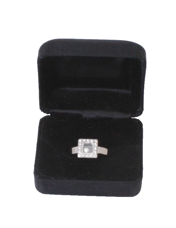 CHOPARD HAPPY RING Square Floating Diamond Ring 18k Real White Gold 750 Size 7.5 Foto 3 de 4