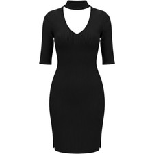Topshop Black Bodycon Mini Dress 8 Choker 90s Y2K Minimalist Edgy Clubwear NWT