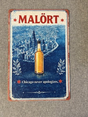 Malort Chicago Handshake Metal Sign 12  Bar Poster Bartender Chitown