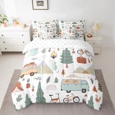 Camper Theme 7 Piece Comforter Set Full Bed in a Bag,Happy Camping Bedding Se...