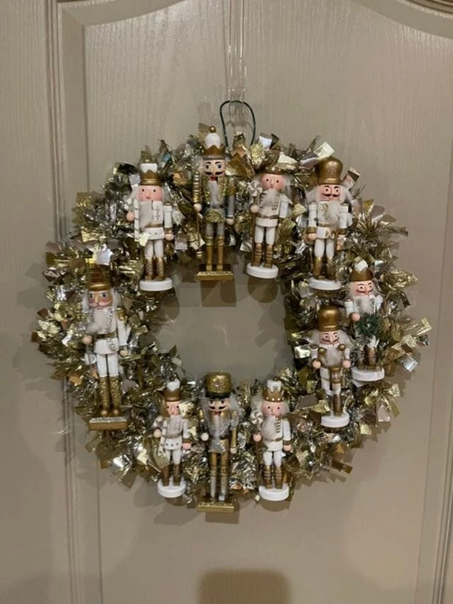 15" Classic Wooden Gold and Silver Nutcracker Wreath