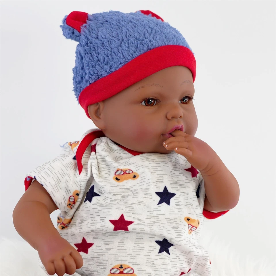 20" Black Baby Doll Ethnic Reborn Boy Blue Outfit Realistic Kids Toys BiBi Doll - Image 4 of 4