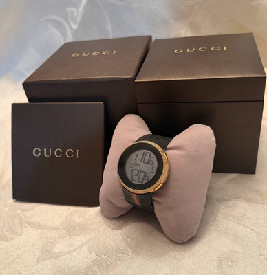 Gucci Mens Swiss Made Digital Full Natural Diamond Case Wristwatch YA114207!