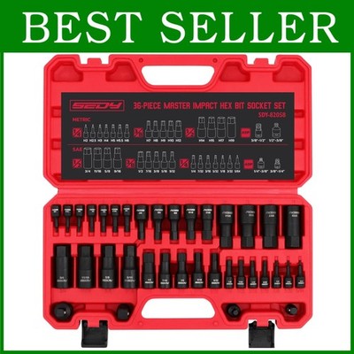 Precision Hex Bit Socket Set, SAE and Metric, 36pc