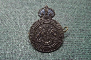 VINTAGE METROPOLITAN SPECIAL CONSTABULARY CAP BADGE PAINTED BLUE CROWN(B74)