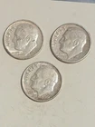 1962(1) and 1961(2) Roosevelt Dimes, lot of 3, 90% silver, circulated, free ship