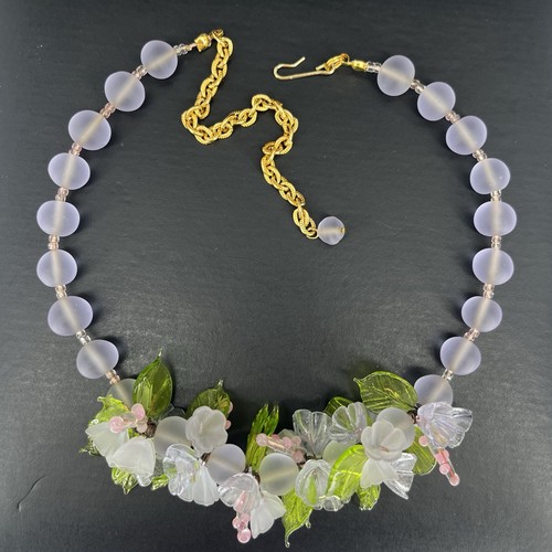 Vtg Venetian Lampwork Glass Bellflower Beaded Necklace Pastel Murano Flowers - Picture 15 of 15
