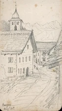 HENRIETTA ELIZABETH HOWARD Small Pencil Drawing BERGEN NORWAY c1875 19TH CENTURY