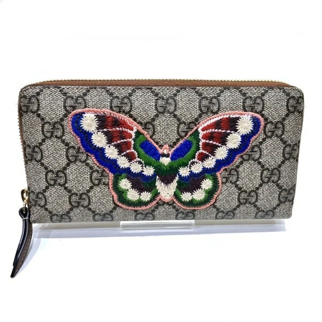 Gucci GG Supreme 456863 Papillon Portefeuille Long Fermeture Éclair Rond Femme [Occasion] [Suivant
